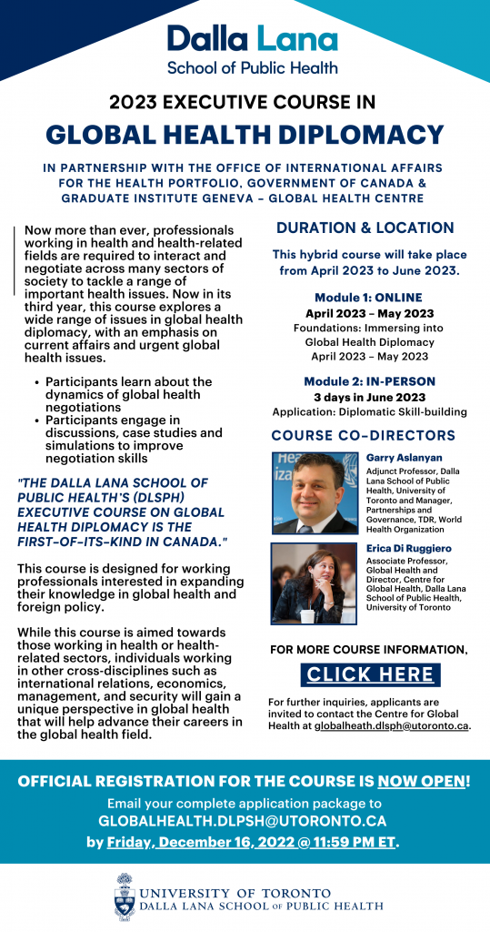 Executive Course On Global Health Diplomacy - Dalla Lana School Of ...