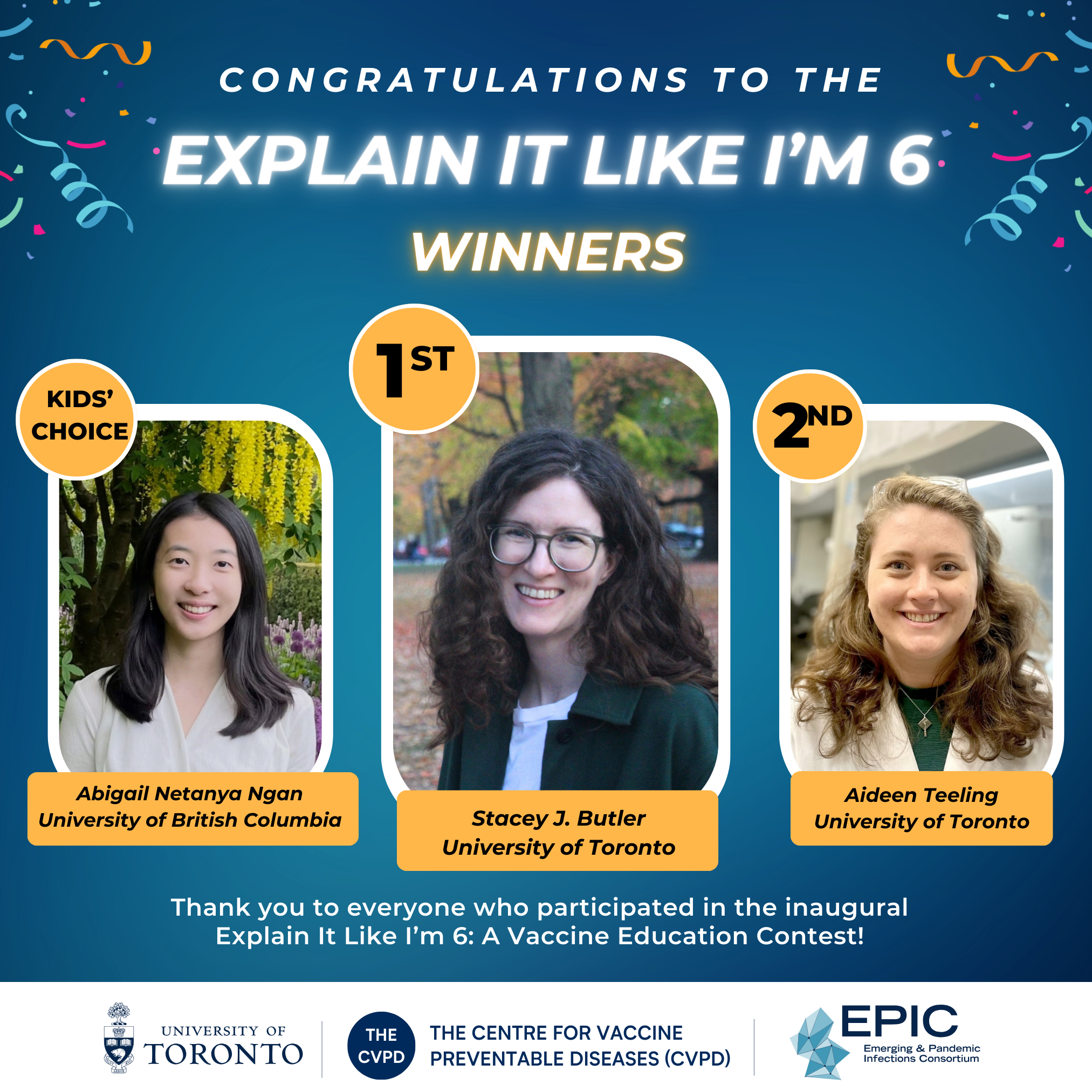 Winners of the Explain It Like I'm 6 vaccine education contest 